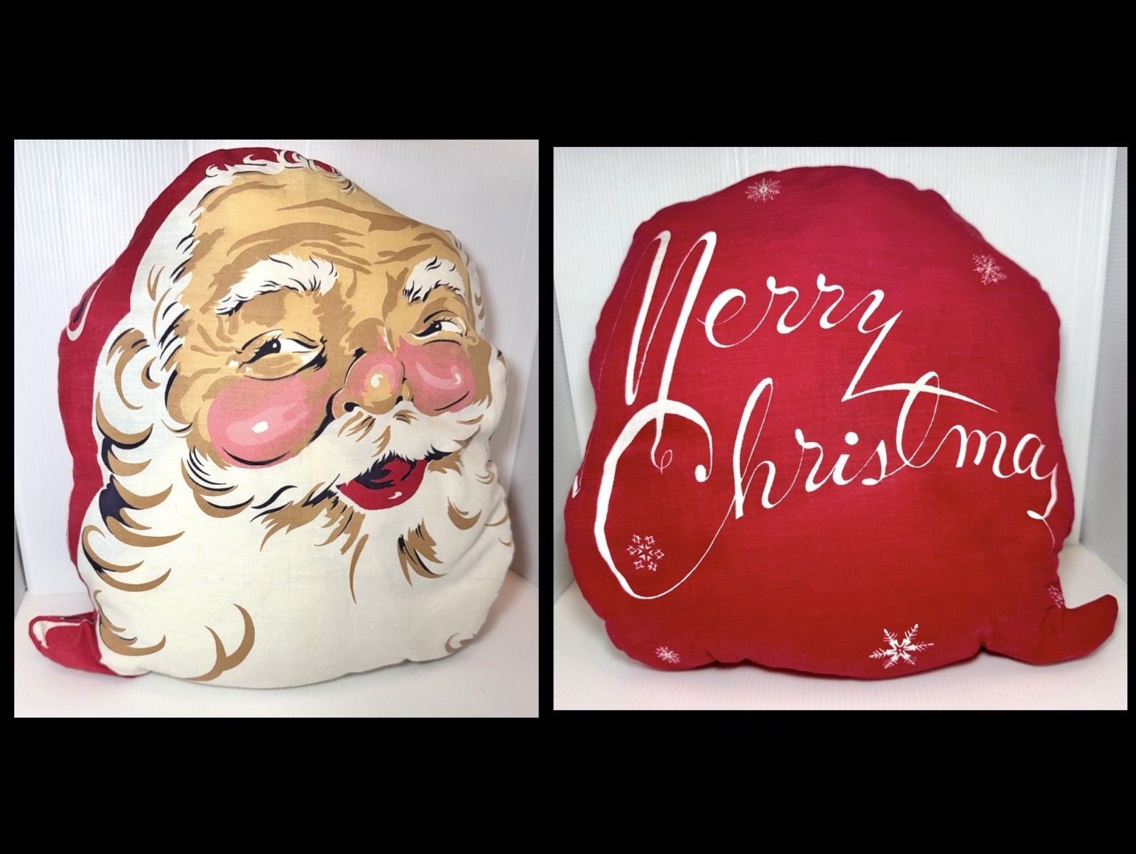 Vintage 1950’s Santa Face Pillow Christmas  Decor Retro Grandmacore Farmhouse