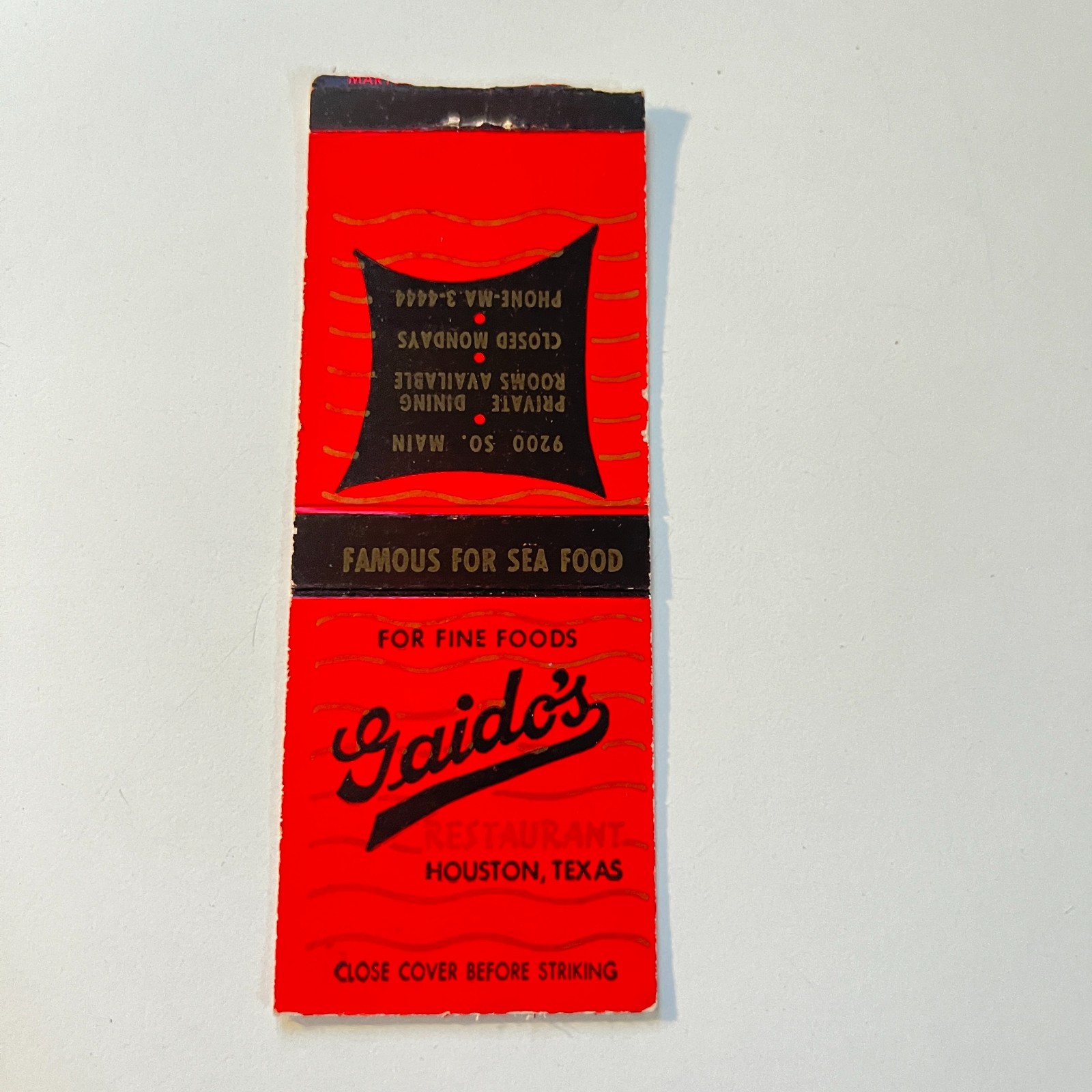 Gaido\'s For Fine Foods Houston TX Vintage Matchbook Cover 4MB112-3