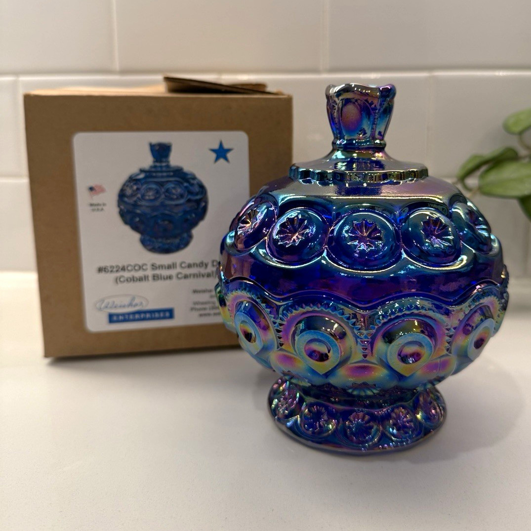 Weishar Cobalt Blue Carnival Compote Candy Dish NIB