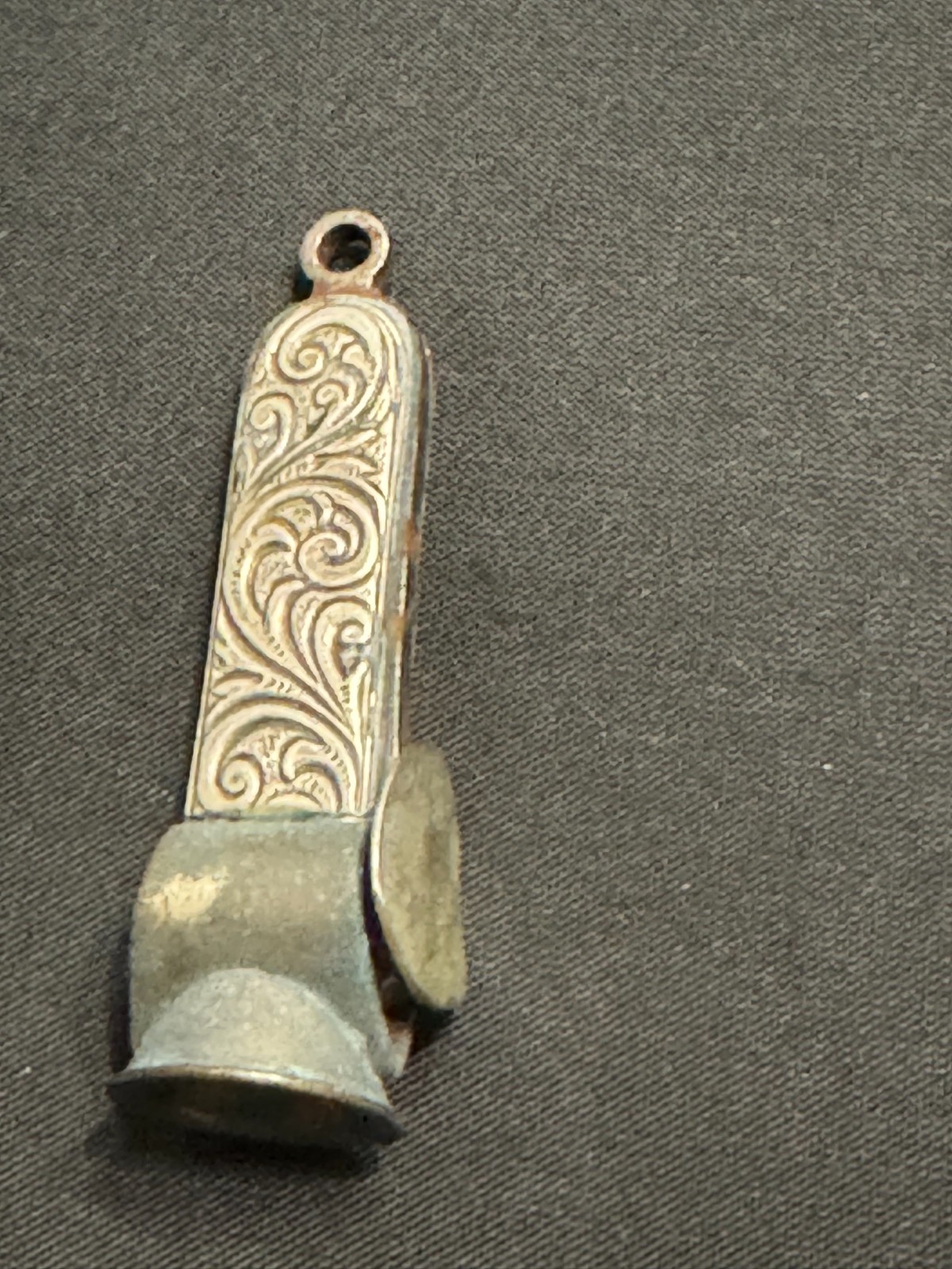 A-138 Art Deco Fancy Embossed Silver Cheroot Cigar Cutter Fob Victorian Era