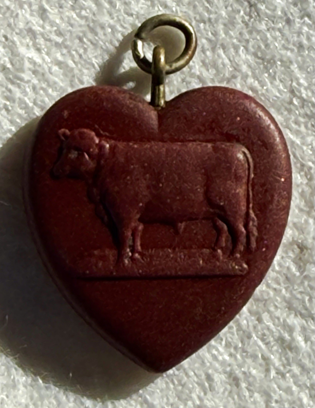 Antique Swift Meat Packing Co. Heart-Shaped Red-Brwn Cow Advertising Charm 