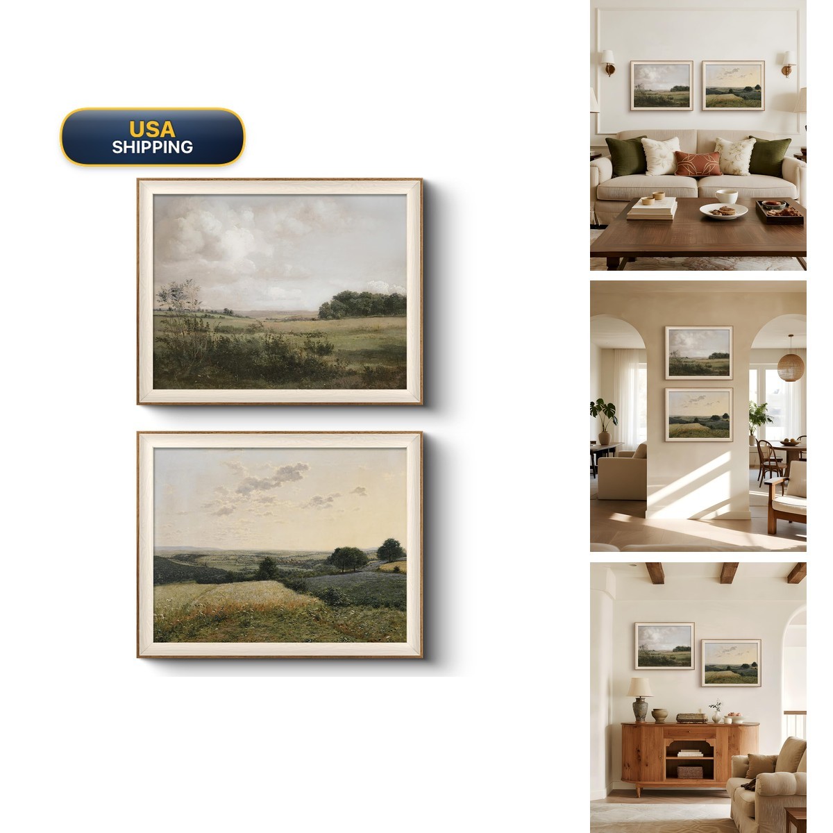 VIYYIEA Vintage Landscape Framed Wilderness Wall Art Set 16×20 Inch