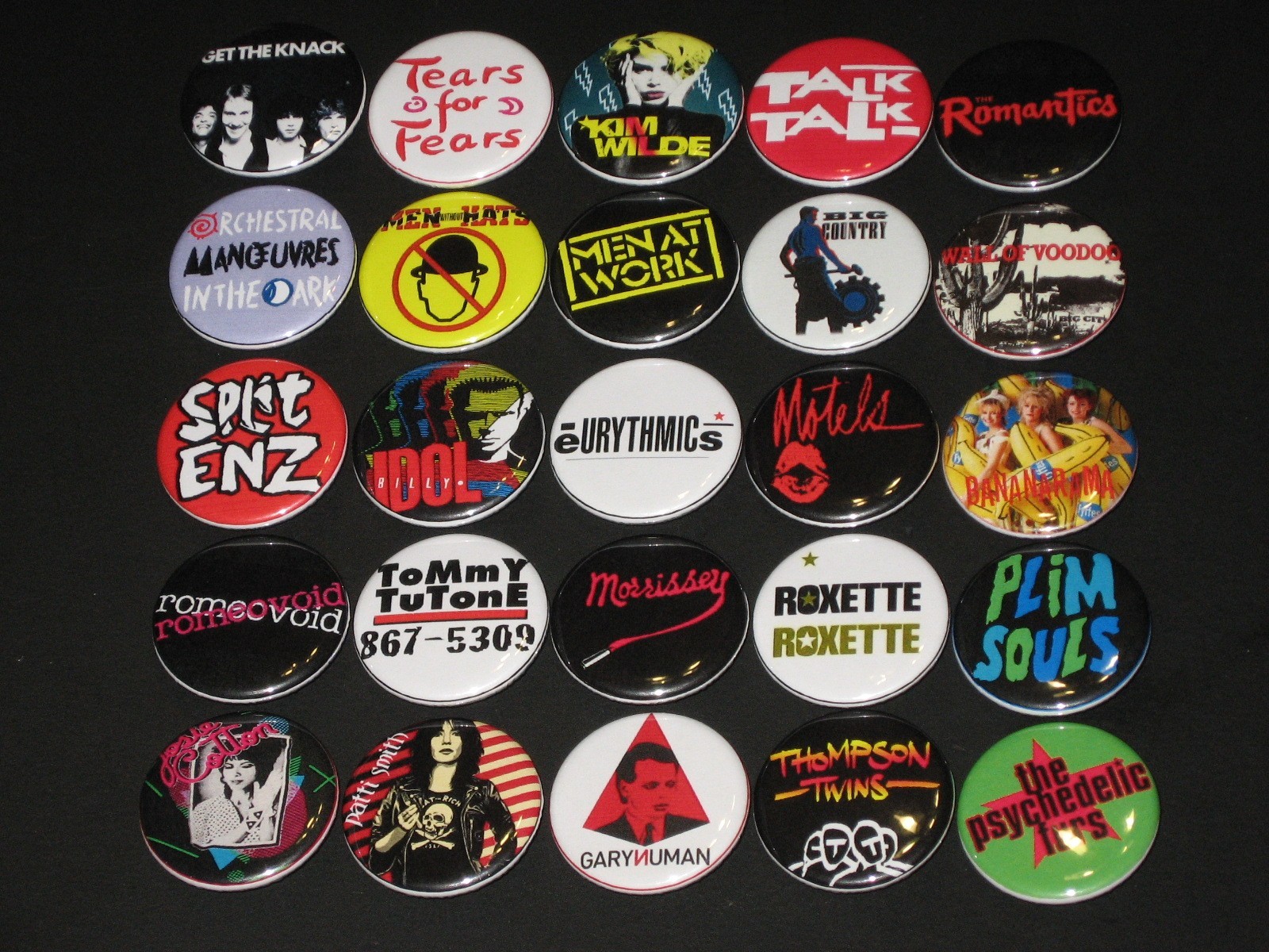 Assorted 80's New Wave Buttons /  Pins Set Of 25 Set B