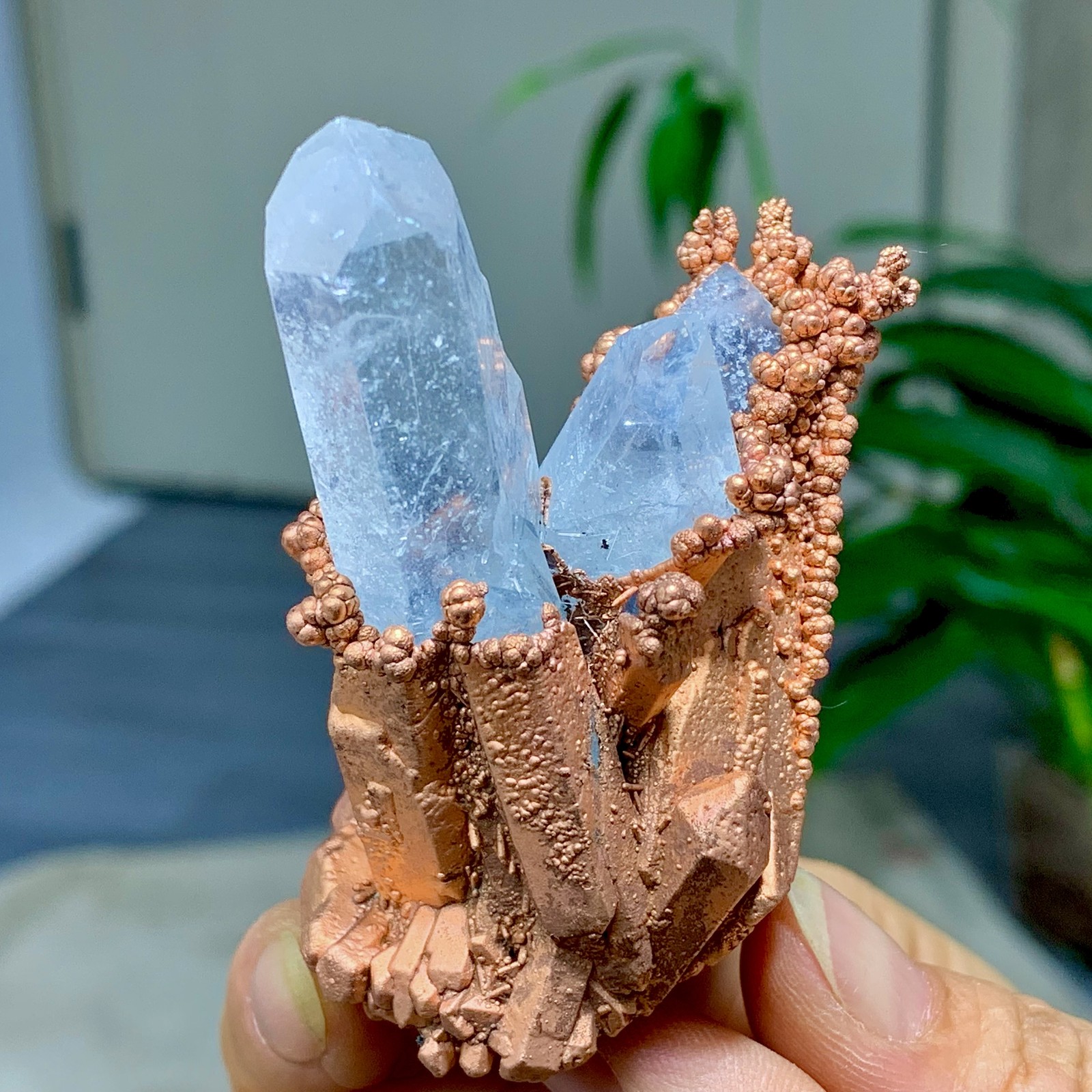 108G Rare iridescent Native Copper with white quartz crystal mineral-symbiosis