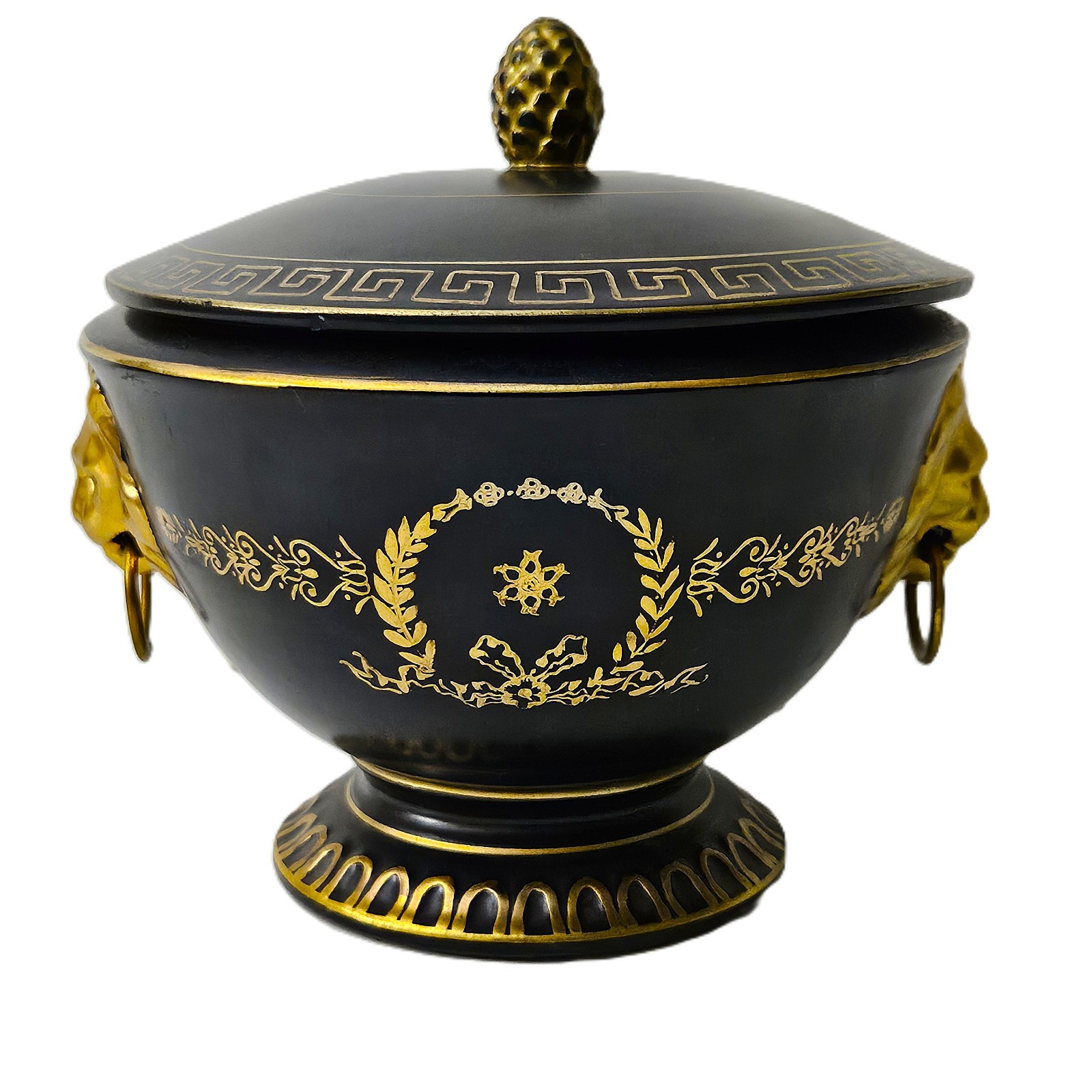 Vintage Lenwile Ardalt Black Gold Ceramic Vanity Jar 7
