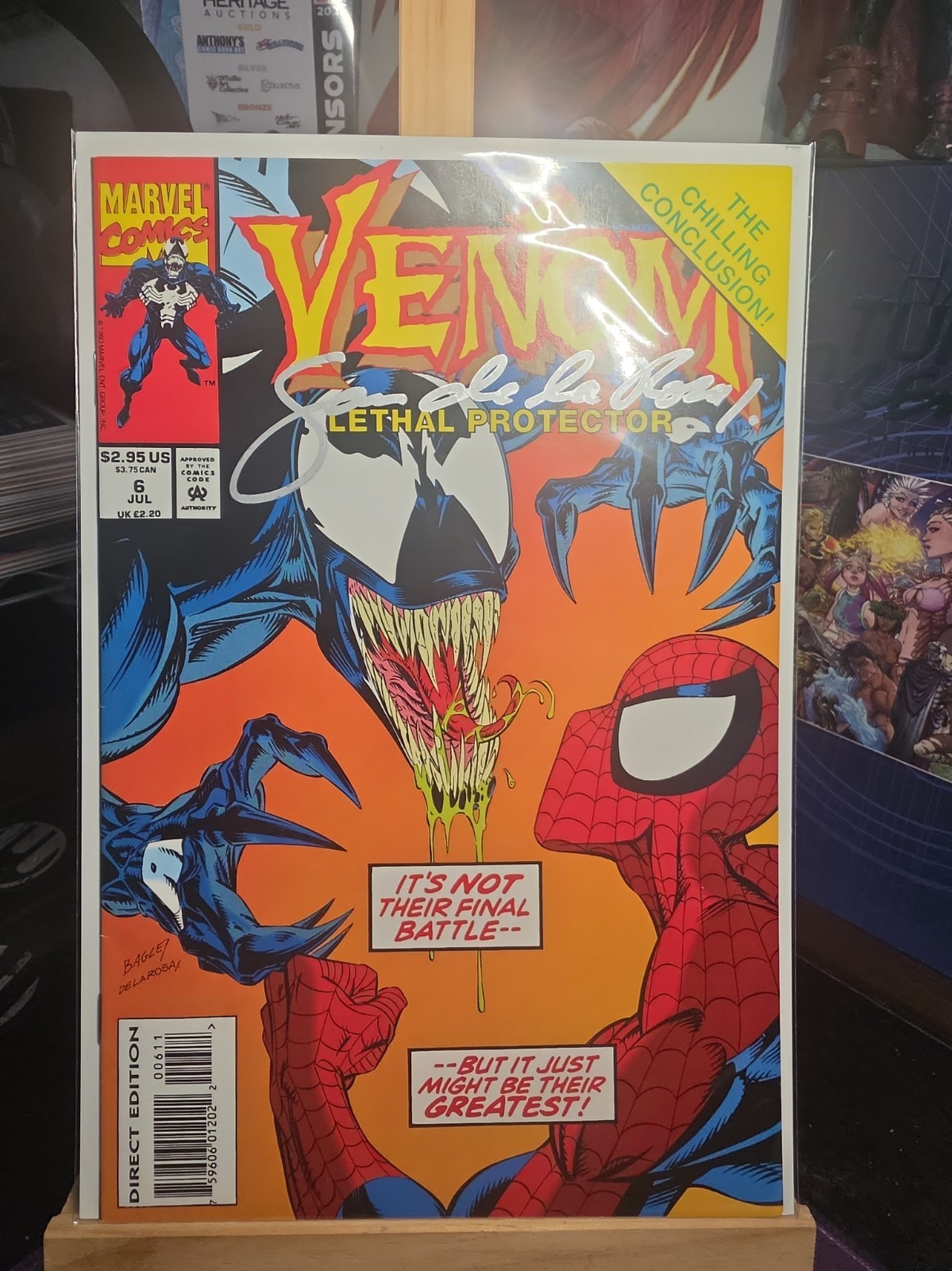 VENOM LETHAL PROTECTOR 6 SIGNED & COVER SAM DE LA ROSA COA ART MARK BAGLEY 1993.