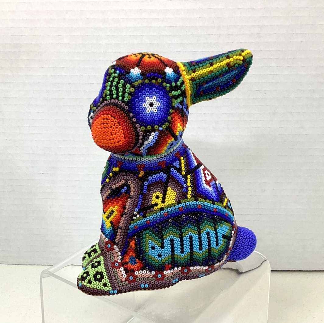 Huichol Hand Beaded Rabbit Art Sculpture Mexican Folk Art 5” Tall