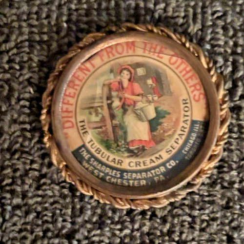 Antique Sharples Cream Separator Celluloid & Metal Pin  *West Chester, PA*