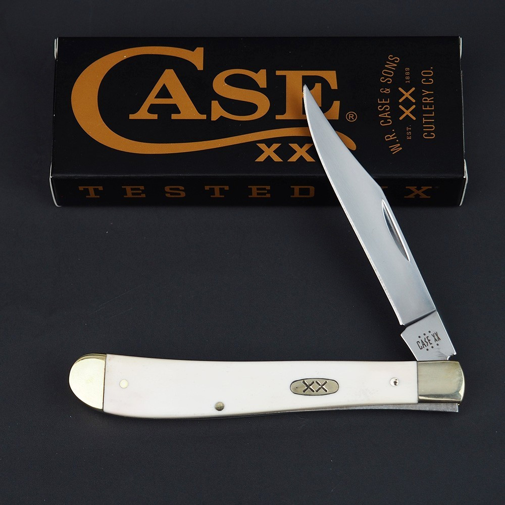 Case XX Slimline Trapper Stainless Smooth Natural Bone Pocket Knife NIB - 13312