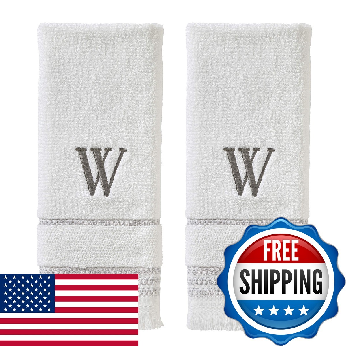 SKL Home Monogram Hand Towel Set White 16x26 2 Count