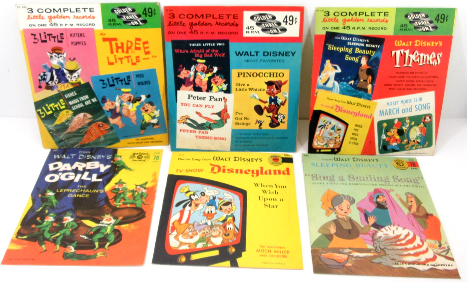 Walt Disney 78 & 45 RPM Record Lot Vtg 1950s Golden Disneyland