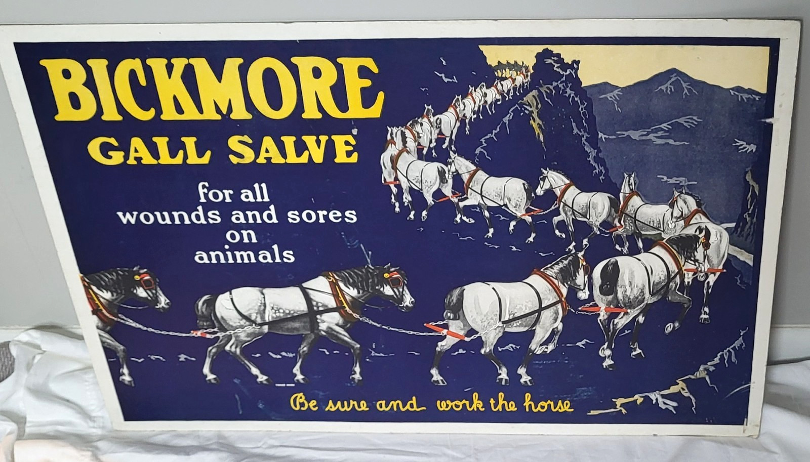 LARGE 1940s Easel-backed VETERINARY ADVERTISING Display Sign BICKMORE GALL SALVE