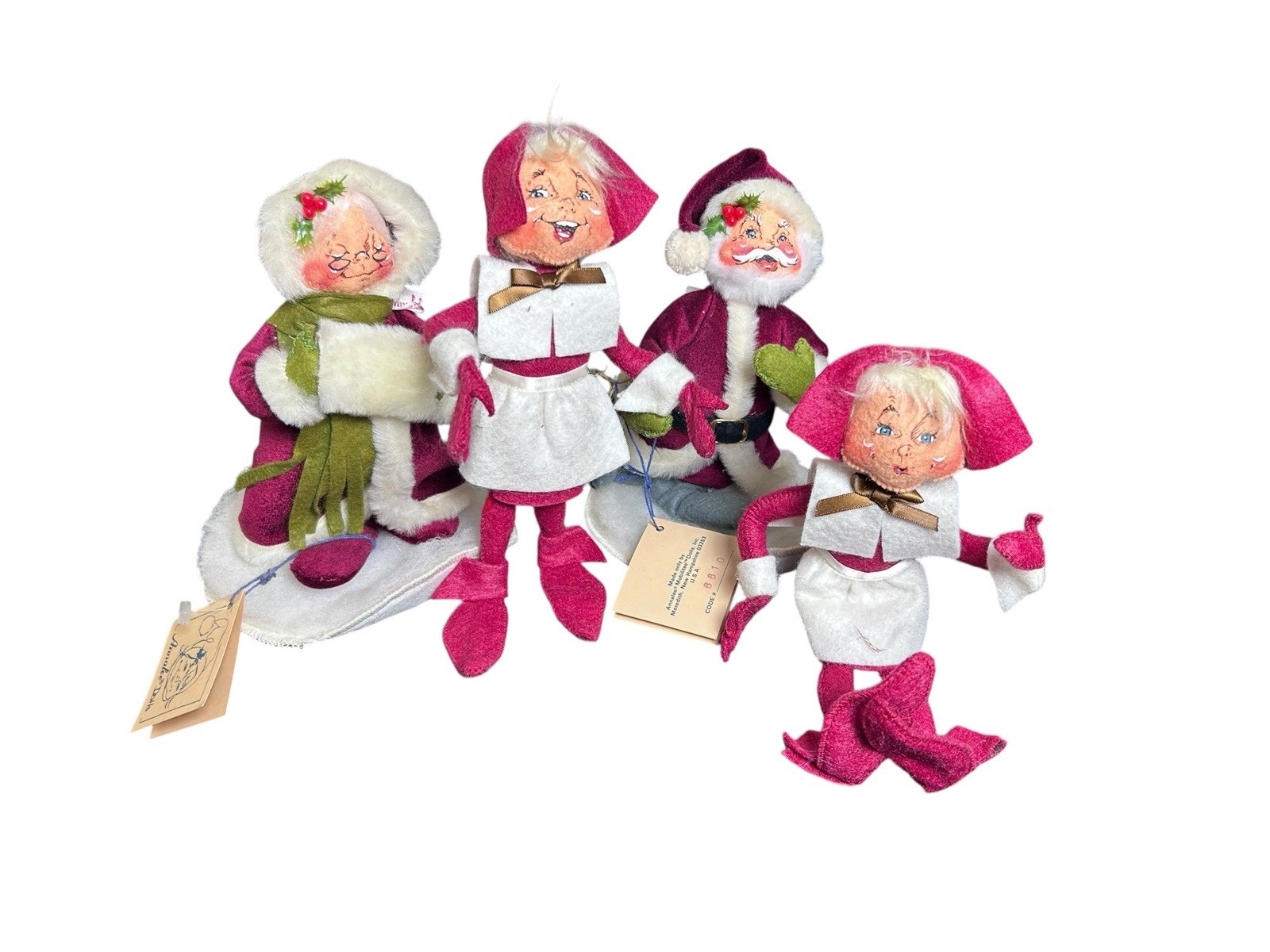 Lot Of 4 VTG Annalee Christmas Dolls Santa Mrs Claus 8” Mobilitee Elfs