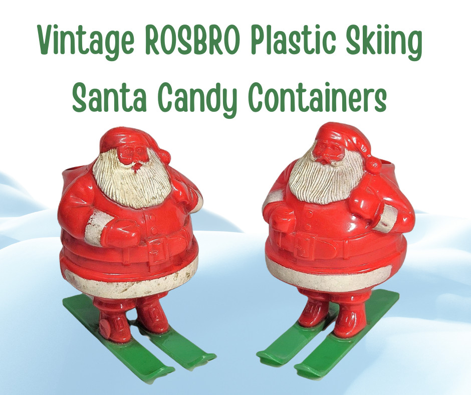 Vintage ROSBRO Plastic Skiing SANTA CLAUS Candy Containers