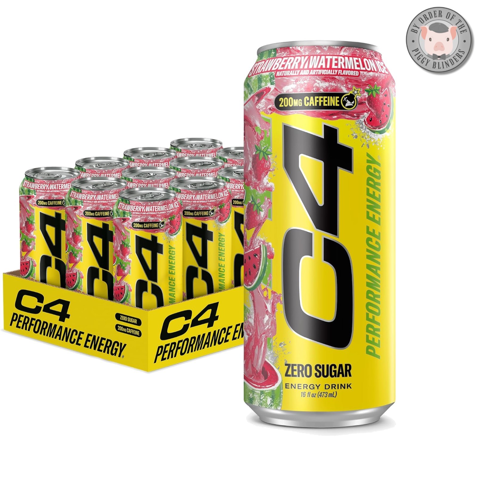 Strawberry Watermelon Ice Energy Drink - Sugar-Free, 200mg Caffeine, 12 Cans