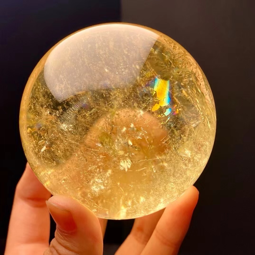 520g Top Natural Rainbow Citrine Quartz Sphere Crystal Ball energy Reiki Gem