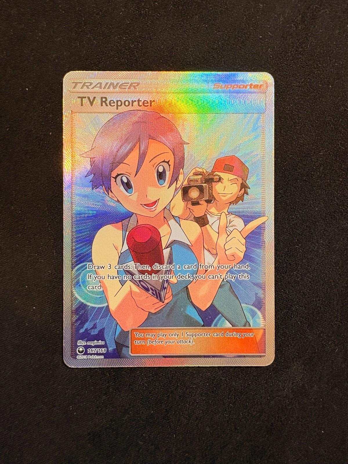 TV Reporter 167/168 Full Art Trainer Celestial Storm Pokemon Card 2018 NM