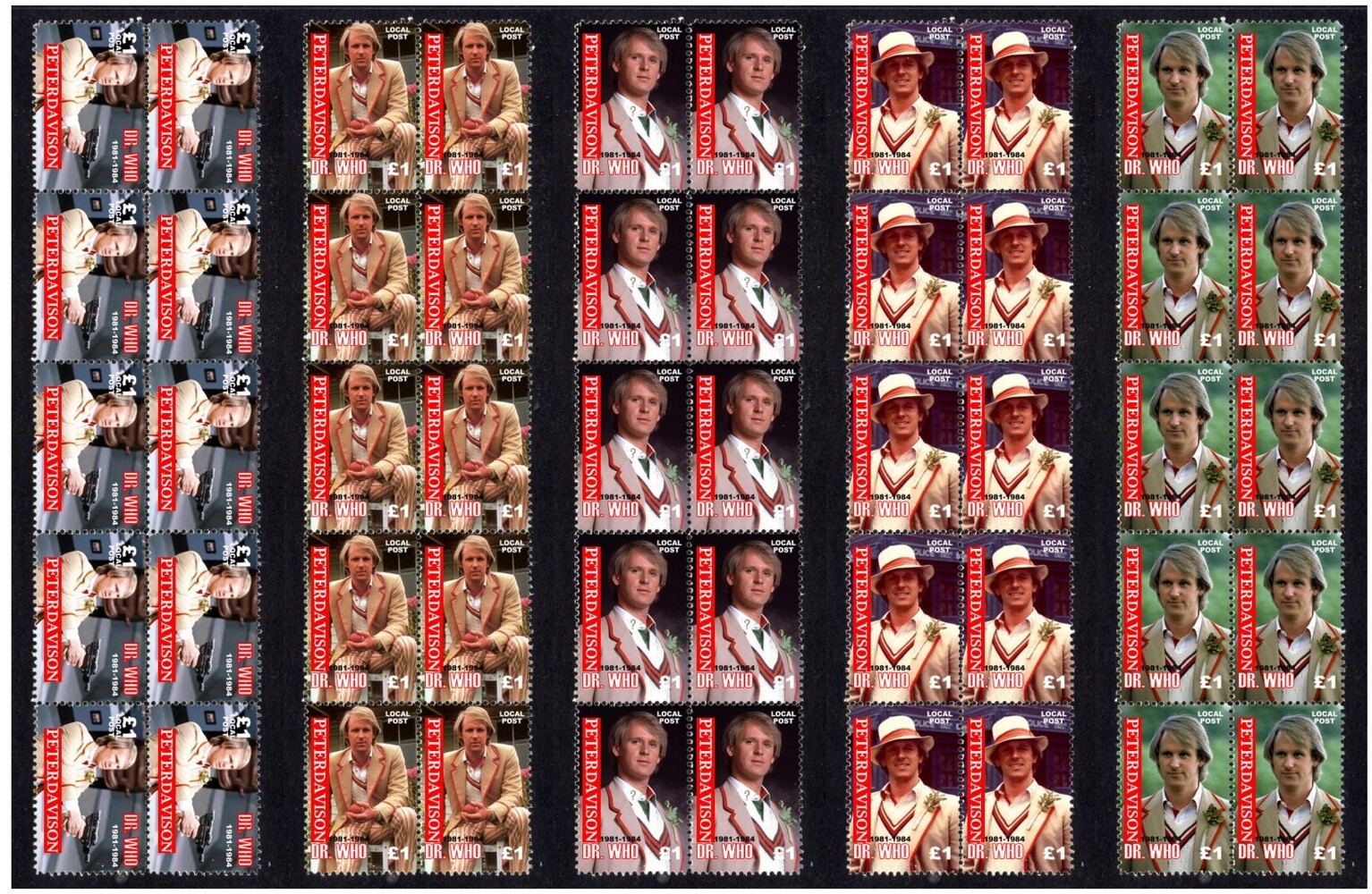 Peter Davison Dr Who Set Of 5 Mint Tv Stamp Strips
