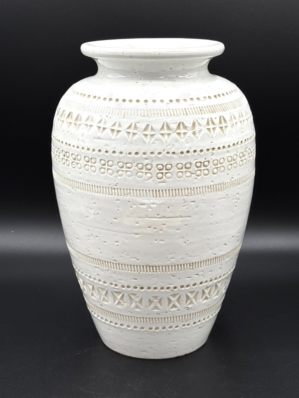 Bitossi White Ceramic Aldo Londi Vase for Pier 1 Has Sticker MCM Signed Italy