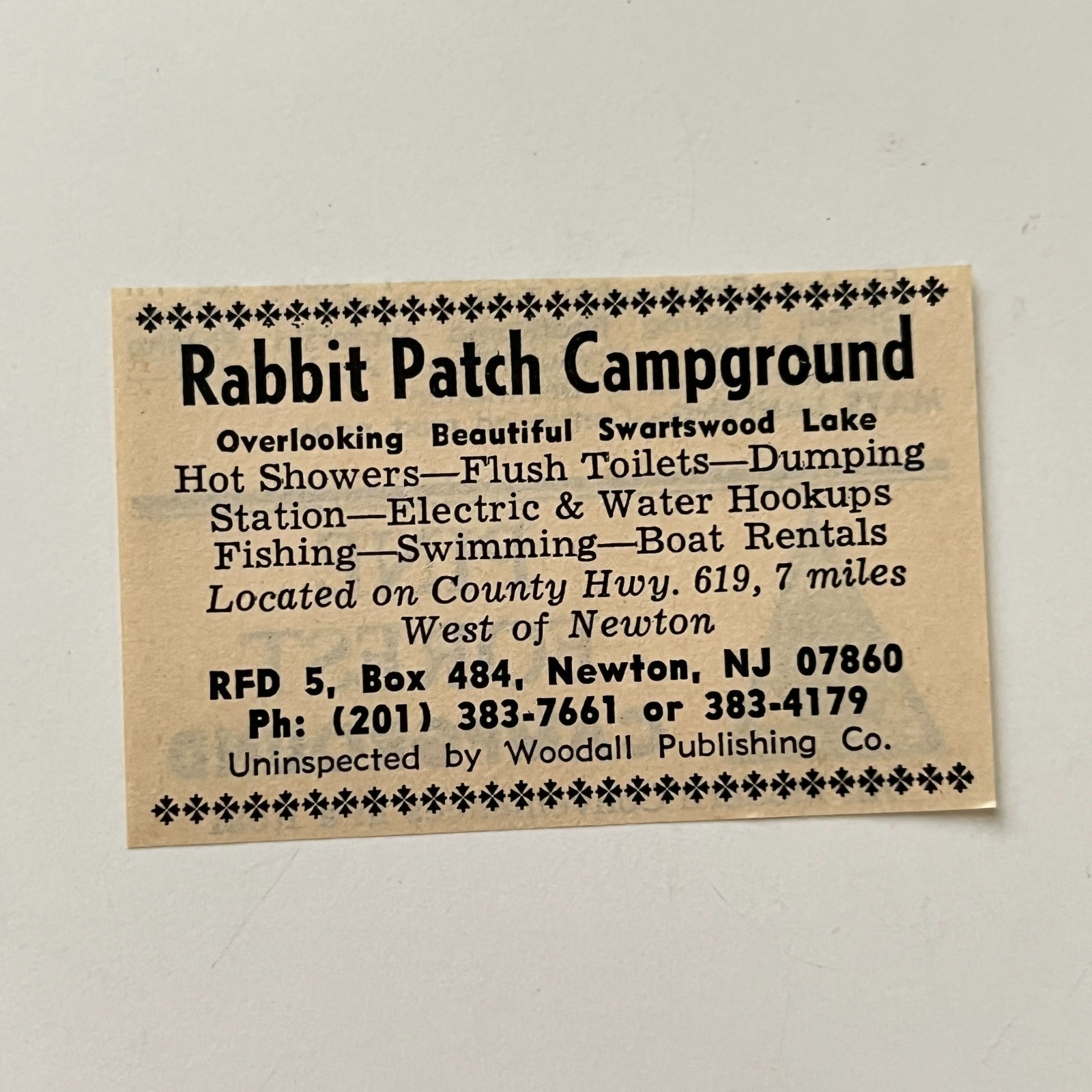 Rabbit Patch Campground Overlooking Swartswood Lake Newton NJ 1974 Ad TAK6-S60