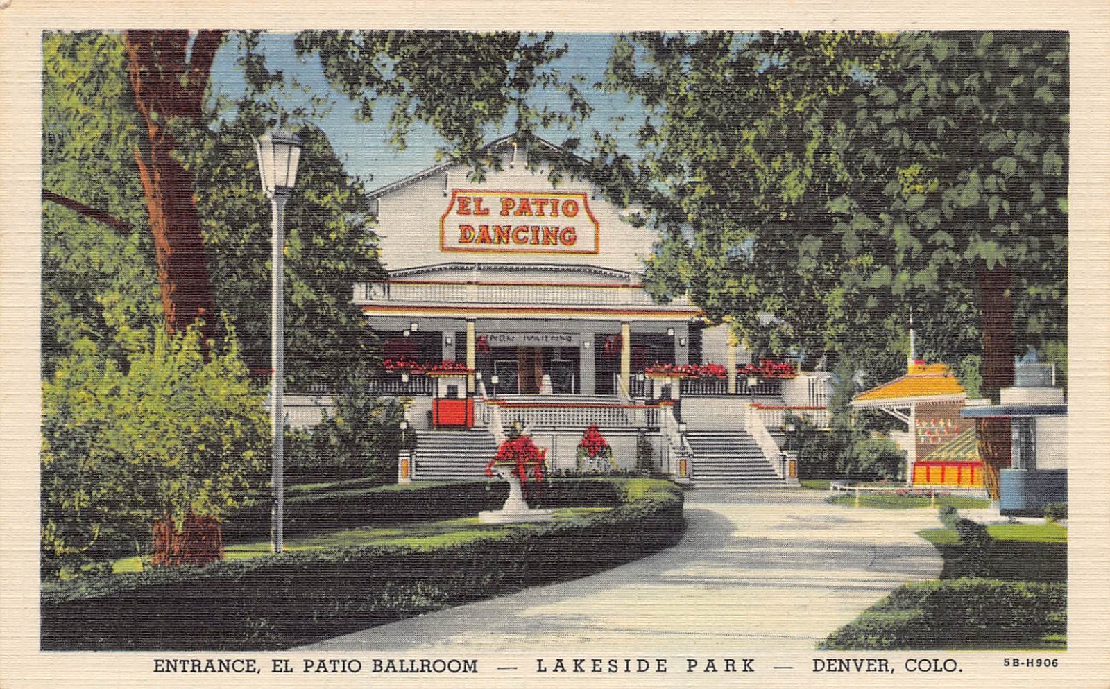 El Patio Dancing Ballroom Lakeside Park Colorado 1950s linen postcard
