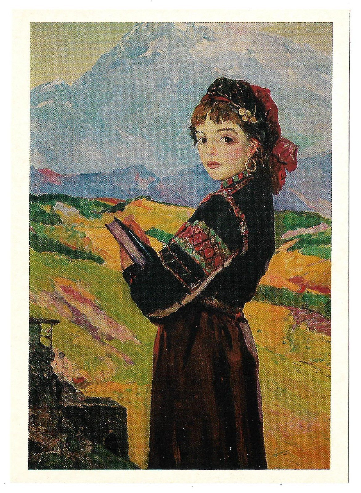 1974 GEORGIAN Artist Zh.Medzmariashvili Painting - Khevsurian girl