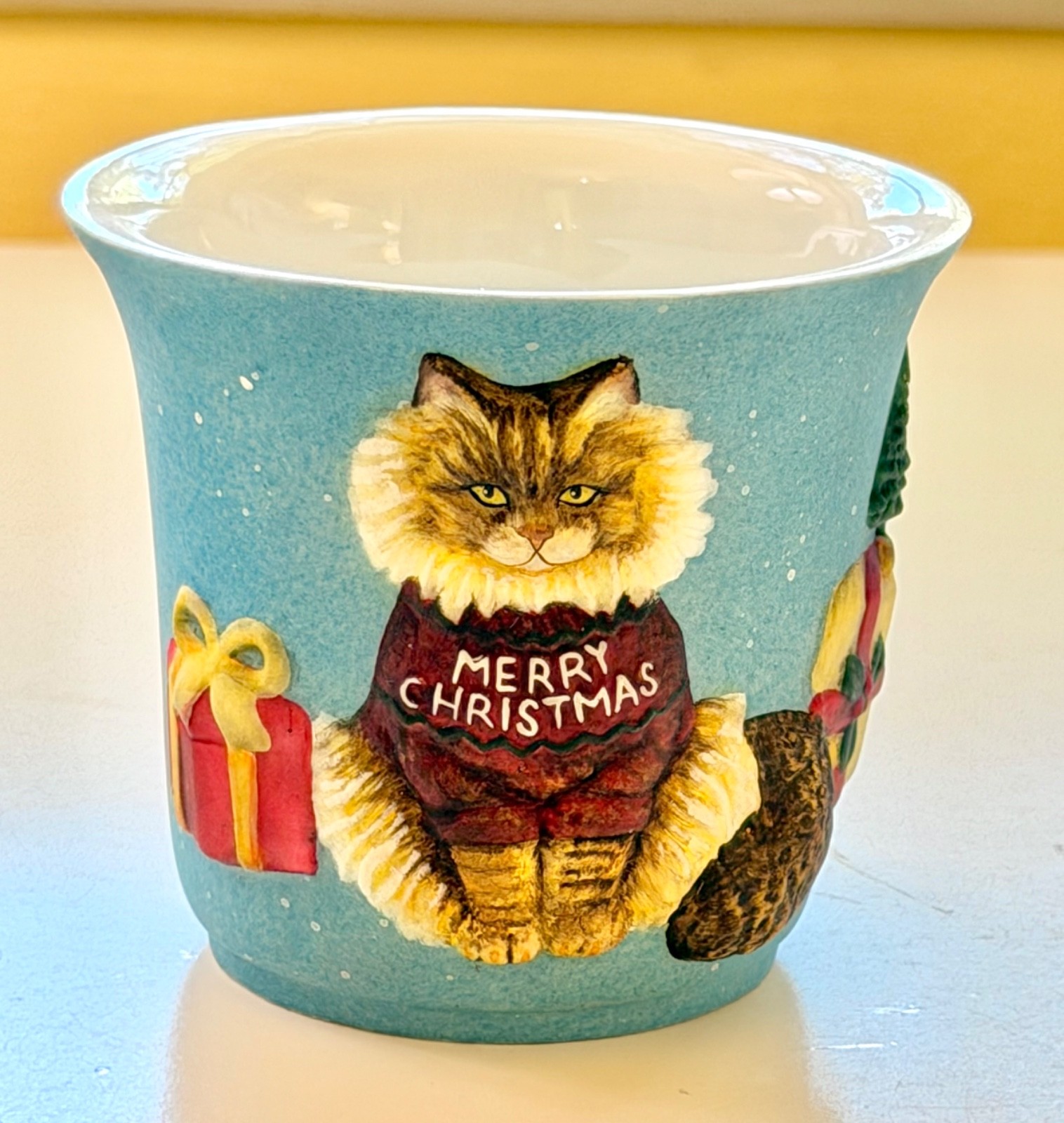 Vintage 2001 Christmas Cat Votive Tea Light Holder by Lang New w/ Original Box