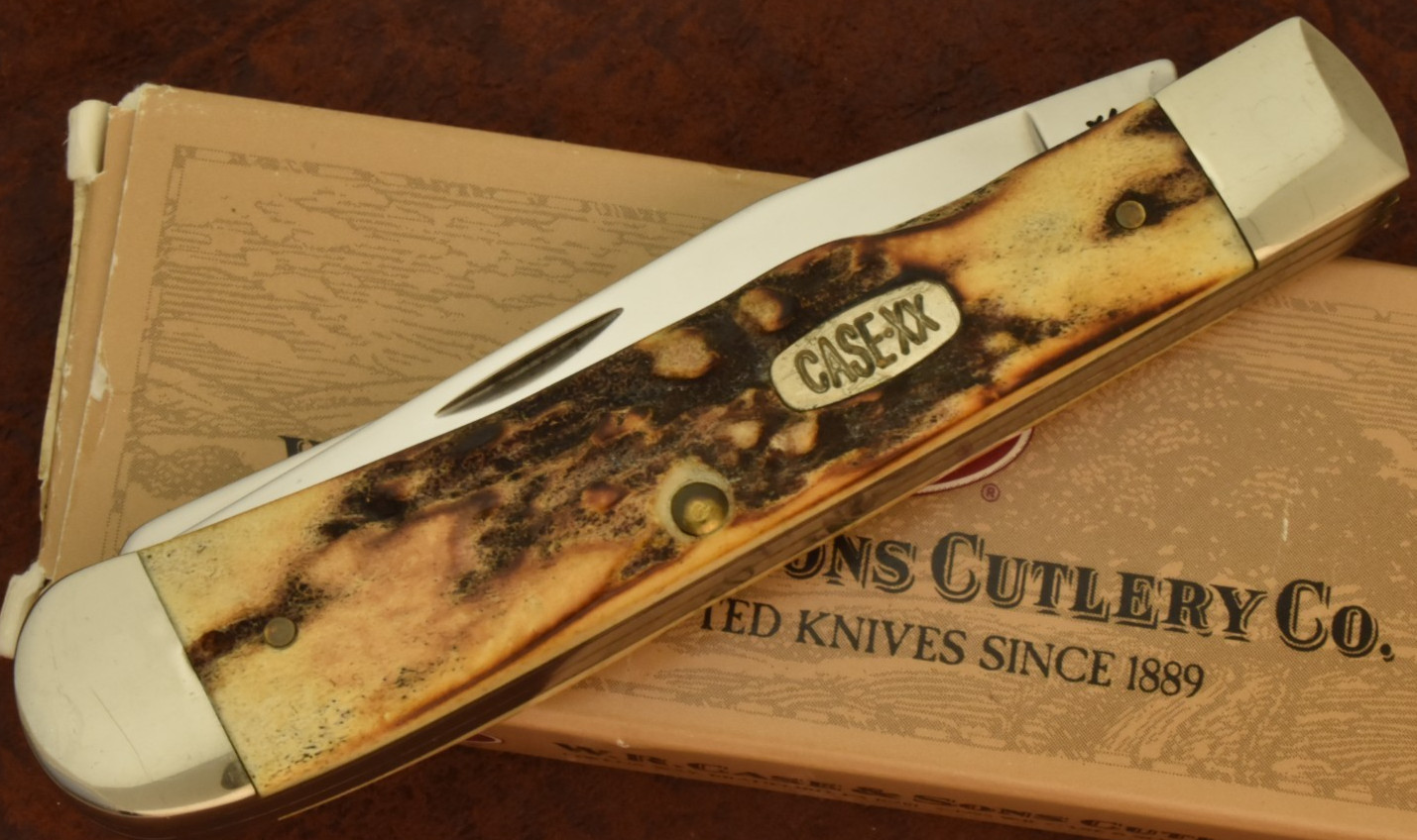 BEAUTIFUL CASE XX USA GENUINE STAG FULL SIZE TRAPPER KNIFE 5254 SS 1999 (36843)