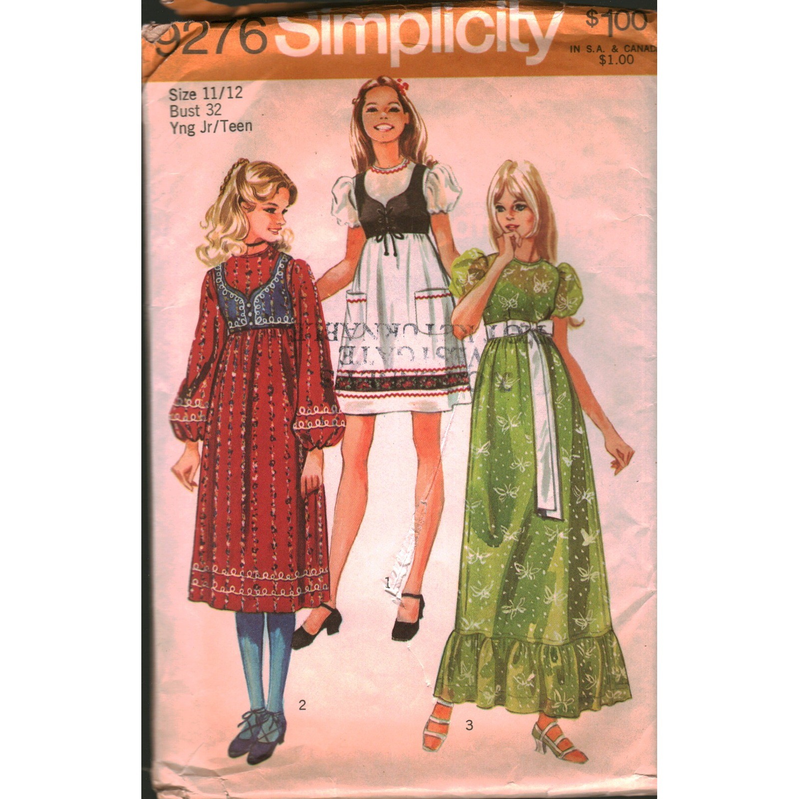 Vintage 1971 Simplicity 9276 Sewing Pattern Young Junior Teen Dress Bolero 11/12