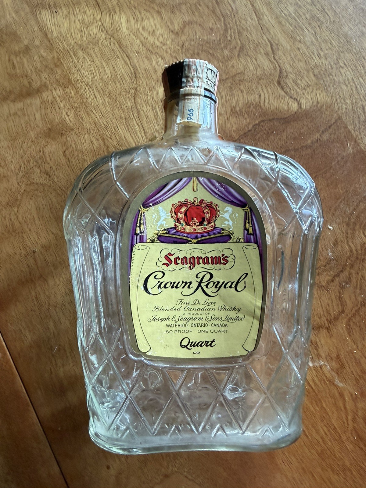 Vintage 1966 Seagrams CROWN ROYAL Bottle With Tax Stamp. Fantastic Condition