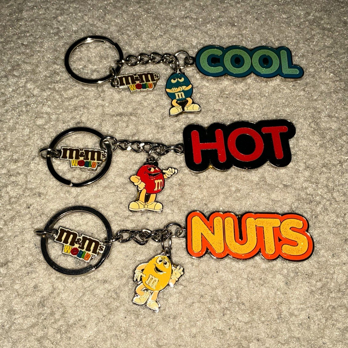 M&M\'s World Character Keychains Lot of 3 Cool/Hot/Nuts Candy Multicolor