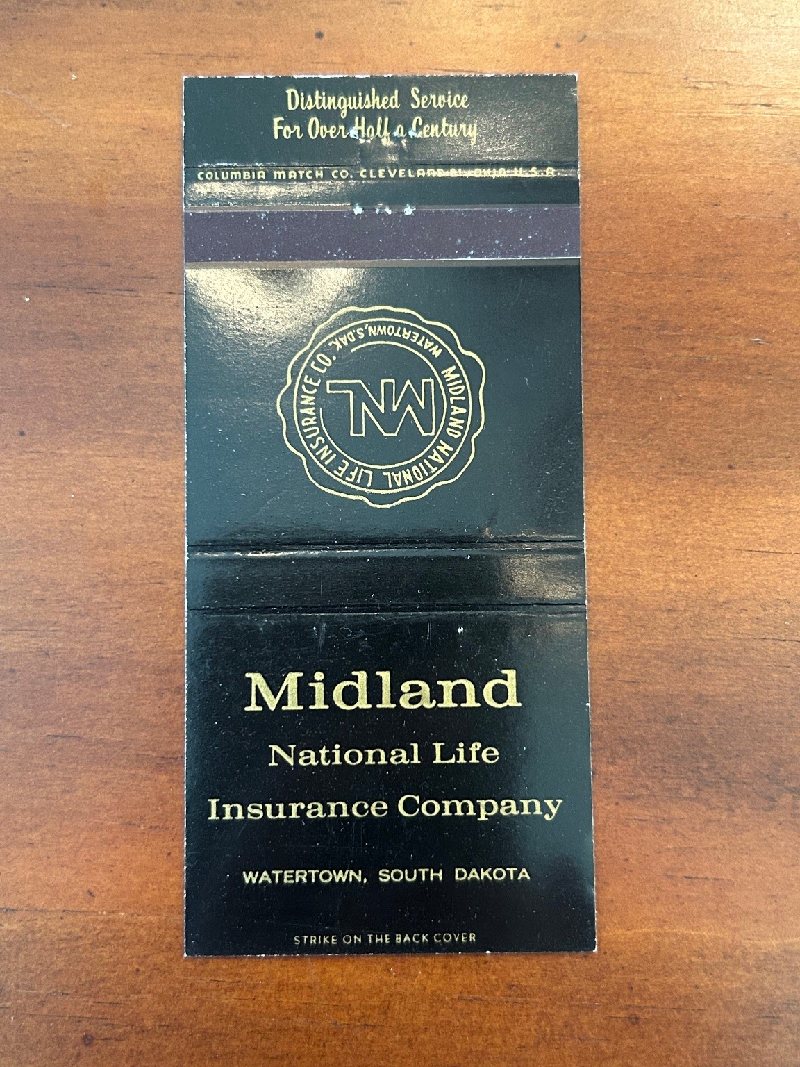 Vintage Midland National Life Insurance Co. Matchbook Watertown SD Advertising