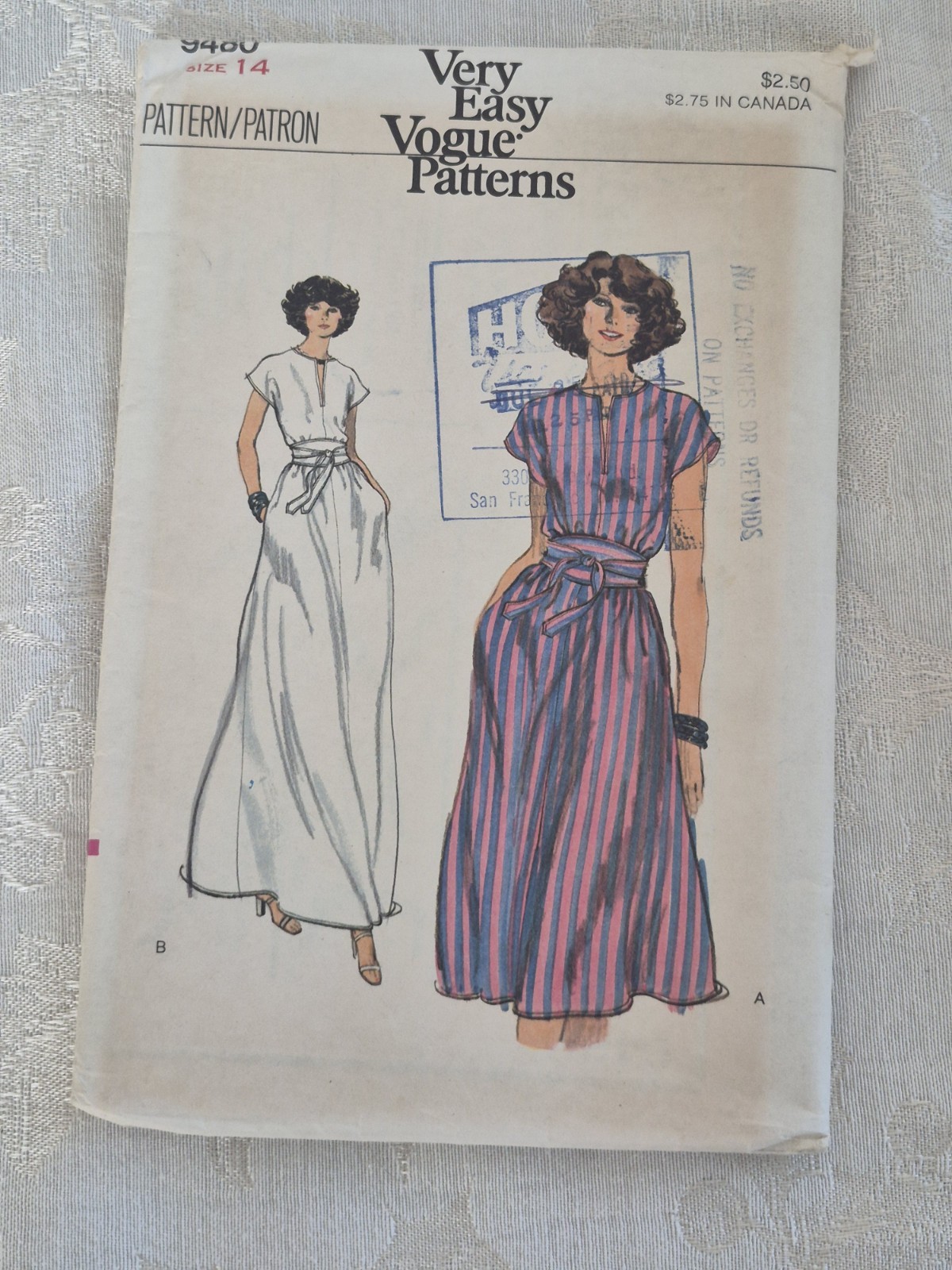 Vintage 70s Vogue 9480 Dress Pattern Size 14 Uncut Factory Folded FF Midi Maxi