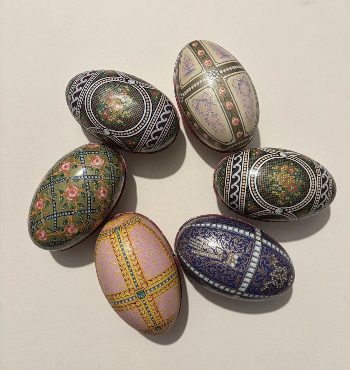Vintage VinCenzo Faberge Tin Litho Eggs Lot Of 6