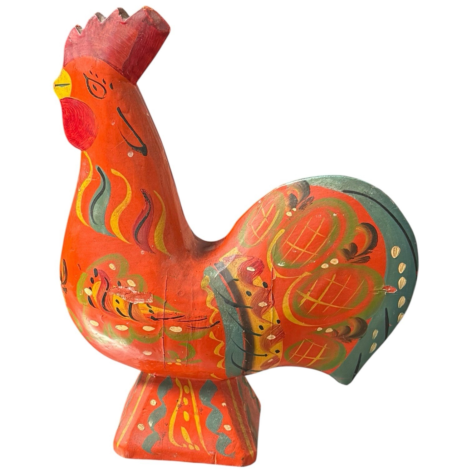 Vintage Swedish Dala Rooster Handcrafted Wooden Red Multi-Color Paint Kitchen 9 Vintage Swedish Dala Rooster Handcrafted Wooden Red Multi-Color Paint Kitchen 9