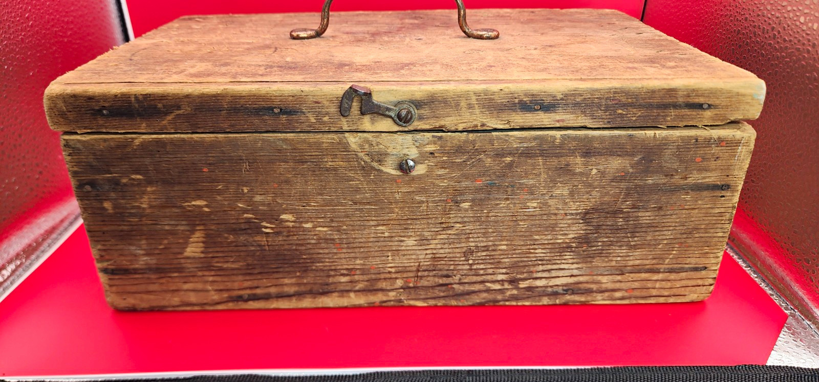 VTG Rustic Brown Wood Storage Box Rectangle Chest Hinged Lid Handle Latch