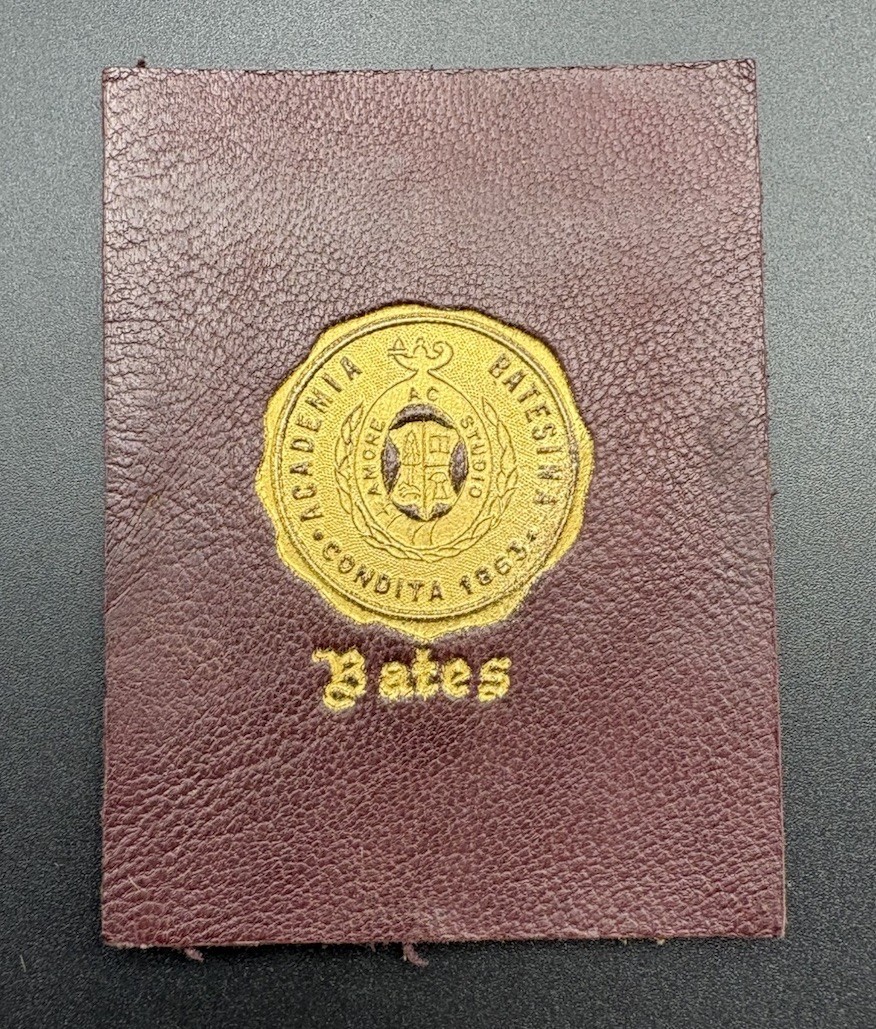 c1910 L20 Bates College Maine College Seal Tobacco Leather Brown Gold 2x2.5