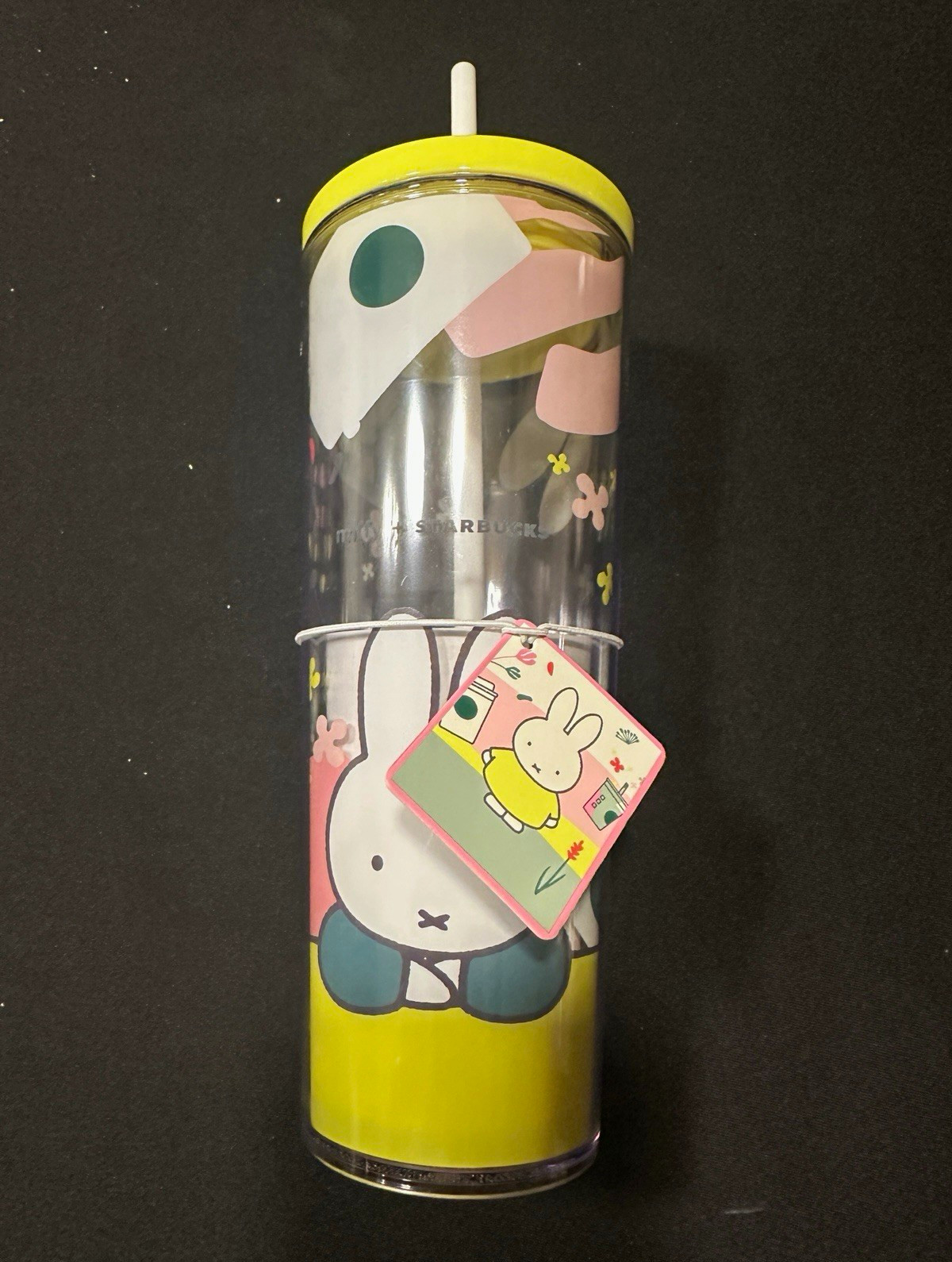 Starbucks Miffy Bunny Plastic Cold Cup Tumbler w/ Straw, Yellow Lid
