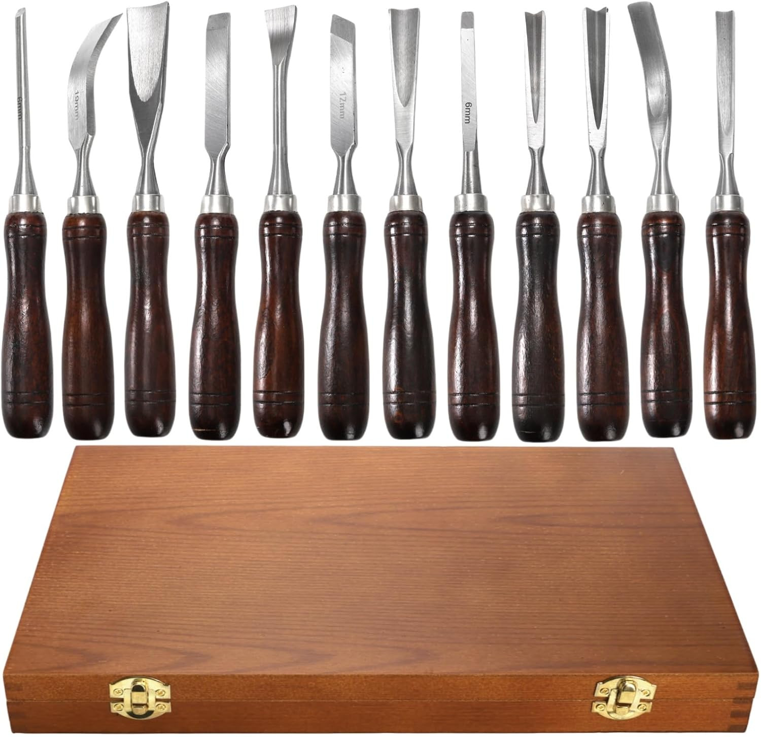 12 Pieces Wood Chisel Set, Woodworking Carving Tools with Wooden Box 12 Pieces Wood Chisel Set, Woodworking Carving Tools with Wooden Box