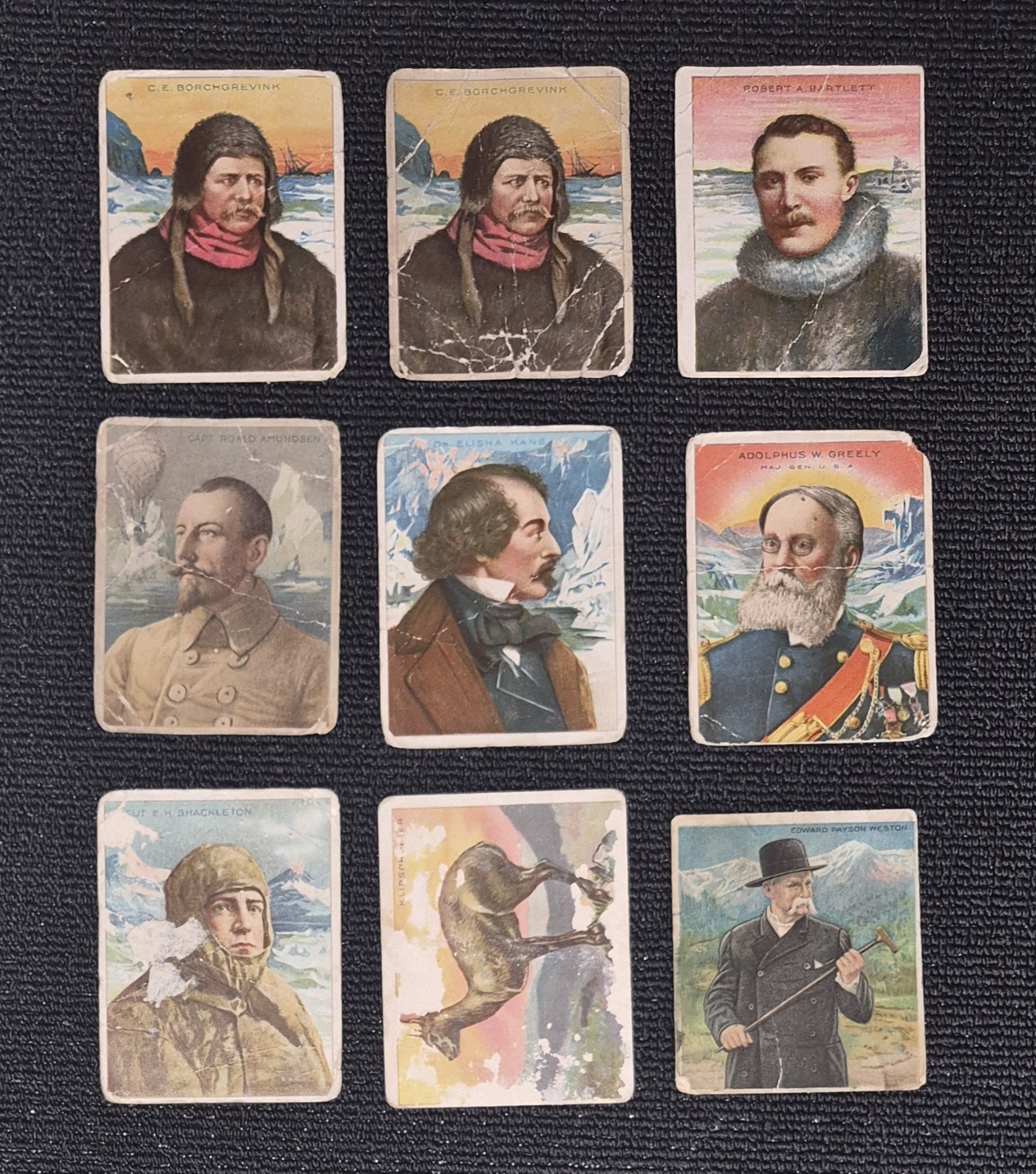 1910 Hassan & Mecca World Greatest Explorer Vintage Tobacco 9 Card Low Grade Lot