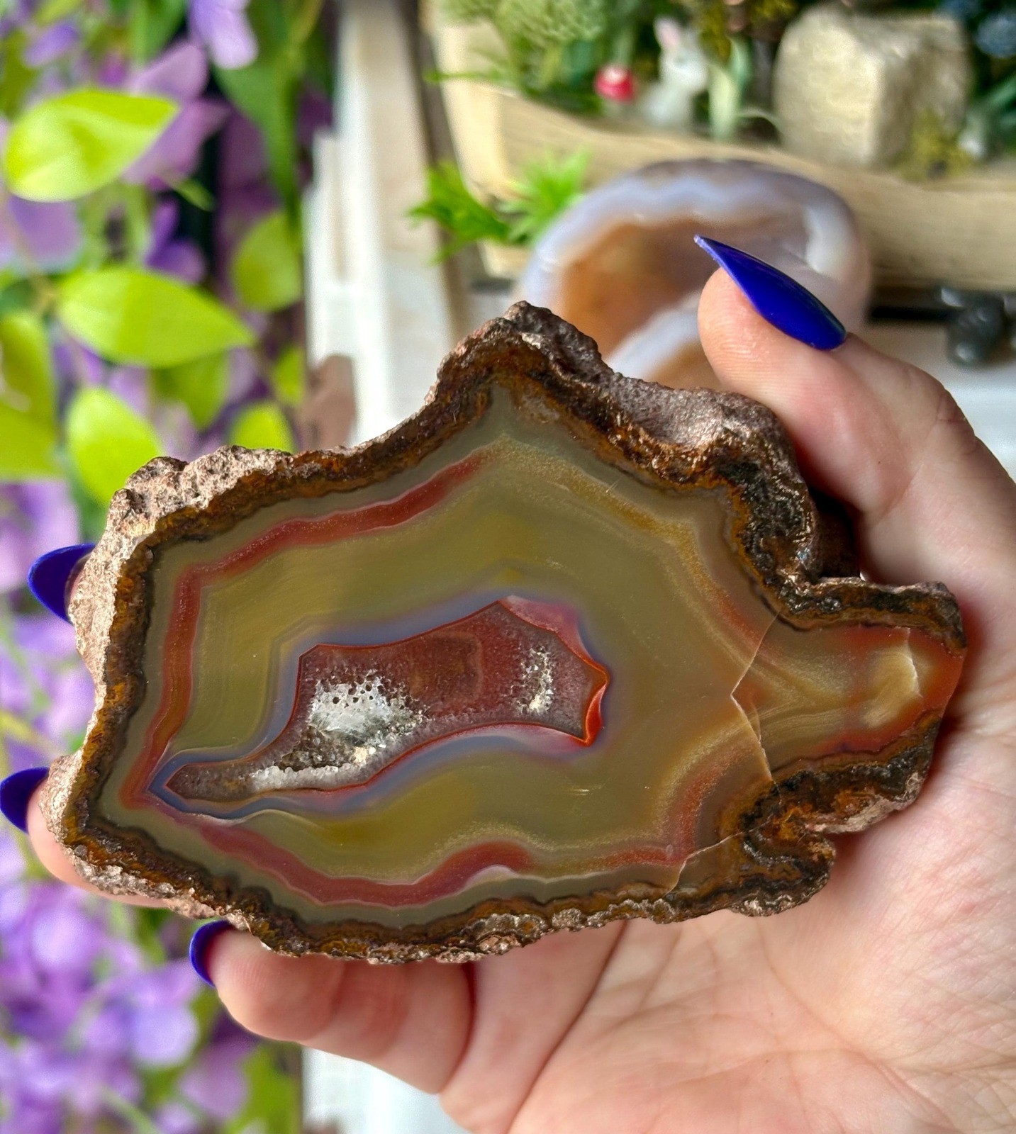 Large Argentina Agate, Polished Banded Agate Specimen with Crystal Pocket