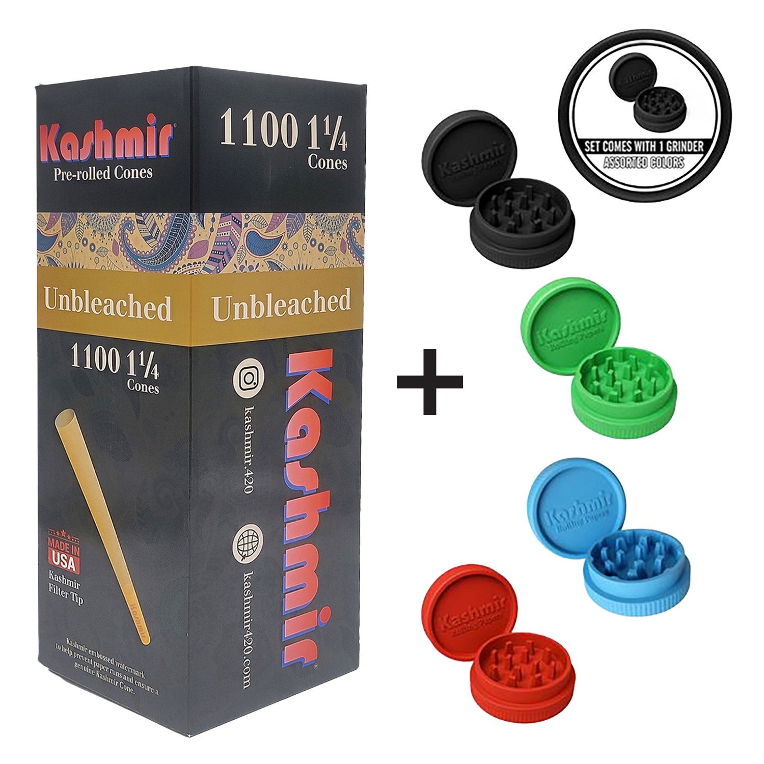 Unbleached Pre-Rolled Cones 1 1/4 Bulk Box 1100 Cones with Filter Tip -Kashmir