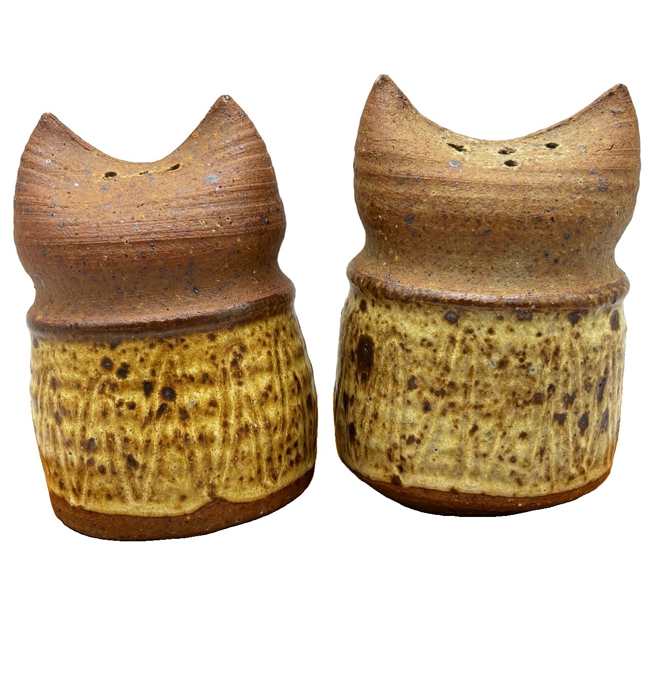 Artisan Owl Salt and Pepper Shaker Set Abstract Vintage Rustic 4”