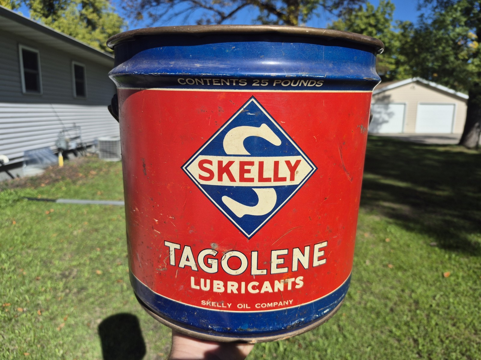 Rare 1950s Skelly Tagolene Grease 25lb Grease Oil Metal Pail / Can Nice