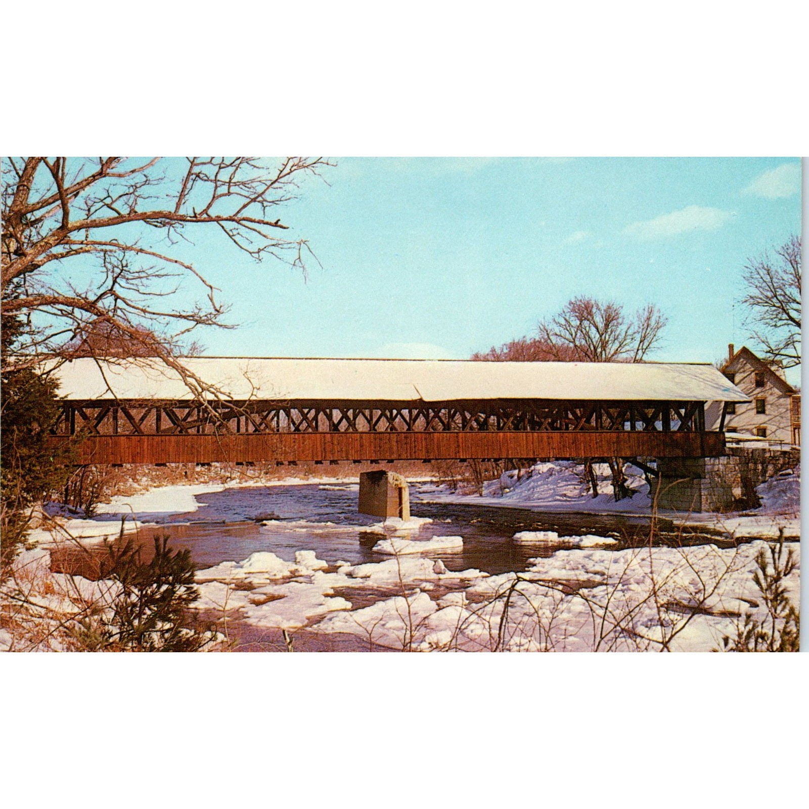 Rowell\'s Bridge W. Hopkinton NH Vintage Covered Bridge Postcard PD6