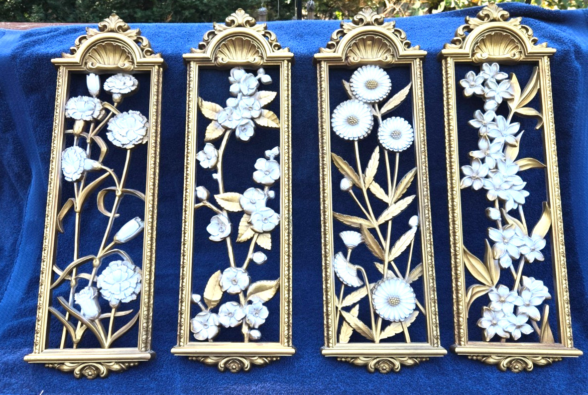 Vintage 4 Season Floral Plaque Set Dart  Hollywood Regency Syroco Beautiful