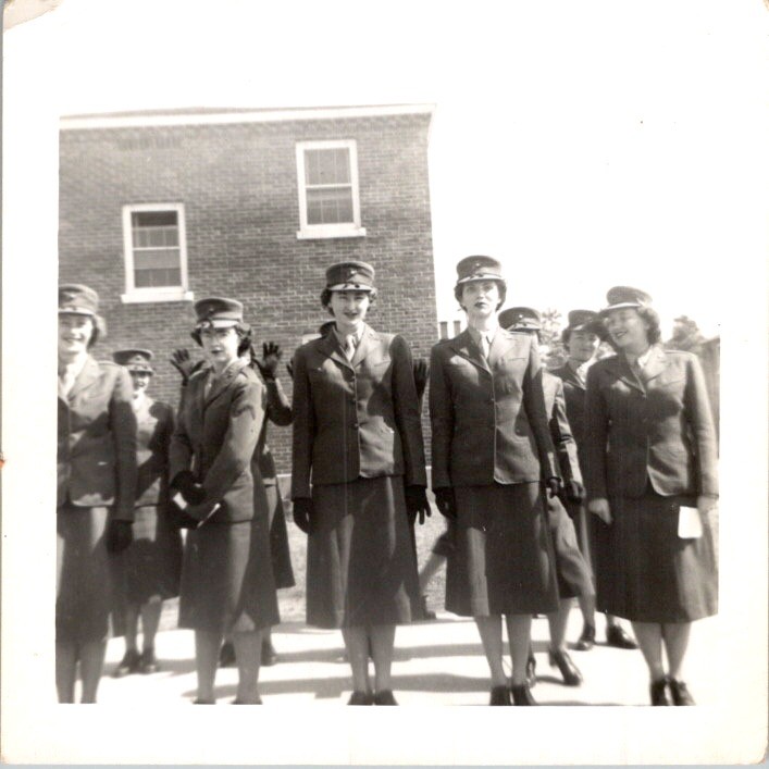 WWII Women\'s Auxiliary Uniform Photograph Brick Building c1940s WAC WAVES