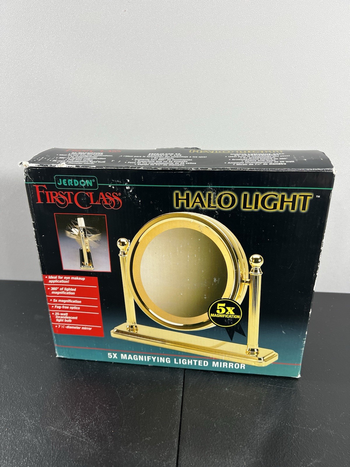 Vintage Brass/Gold Tone Jerdon Product Lighted Vanity Magnify Makeup Mirror NOS