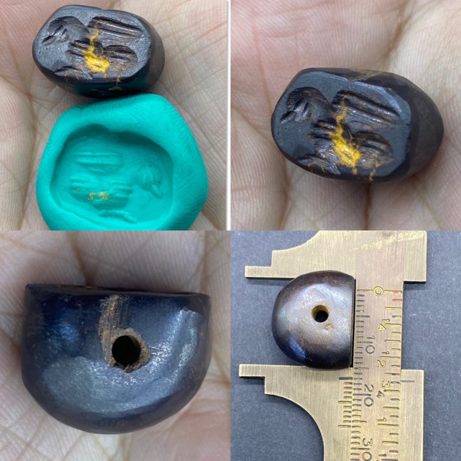 Beautiful Old Authentic Natural Garnet Stone Unique Stamp With Bird Lago
