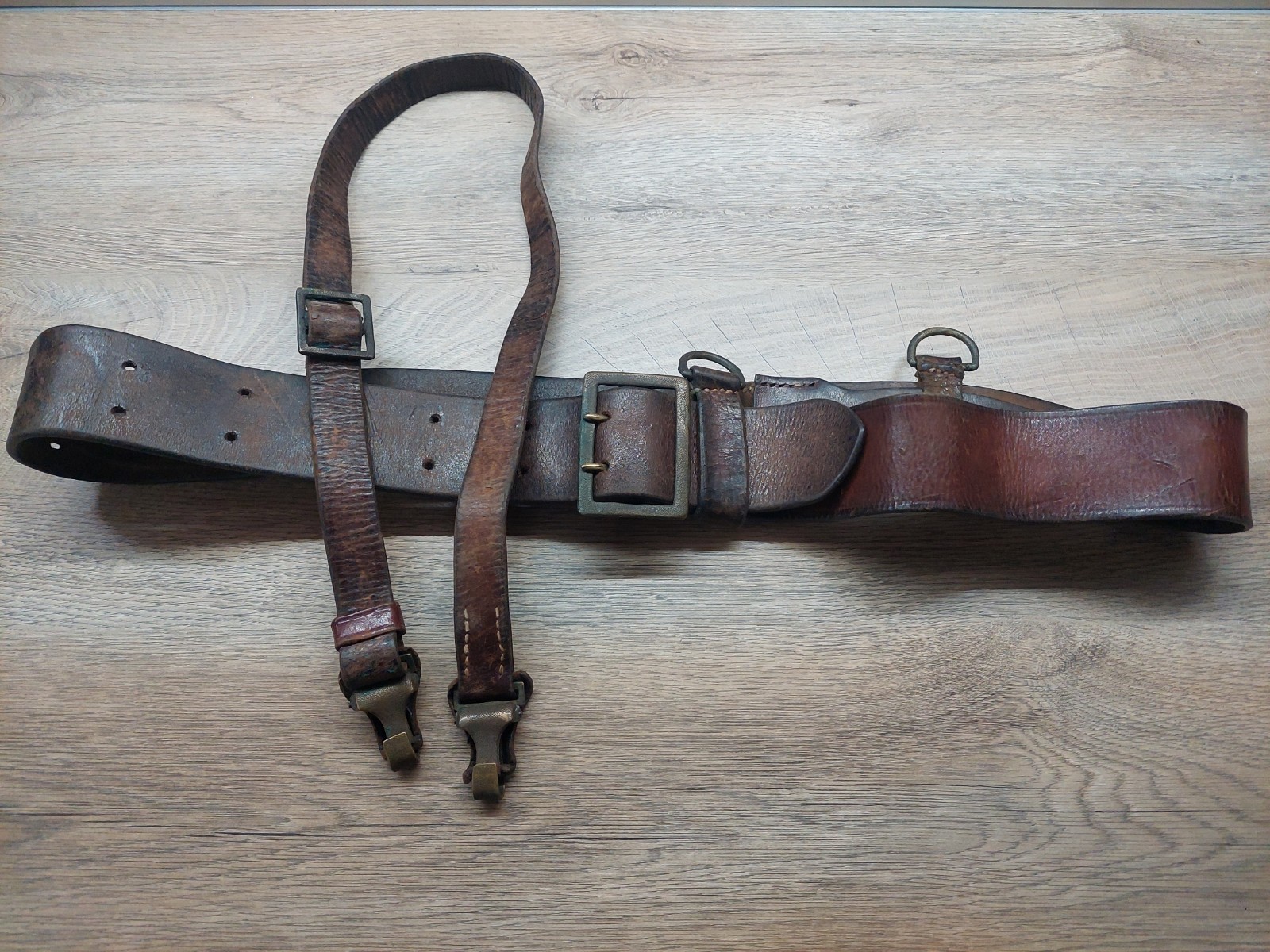 VTG WWII German Type Bulgarian Officer Leather Belt B.M.K. Brass Buckle 51,2